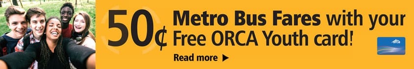 Advertisement for the reduced summer bus fares for youth. (King County)