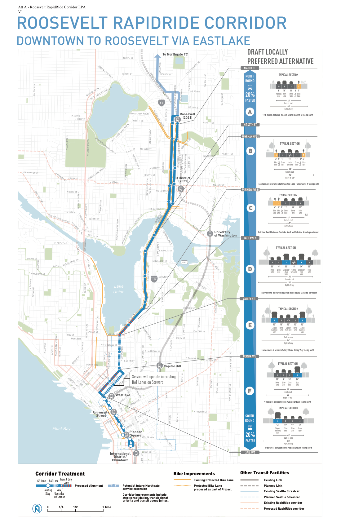 SDOT's Locally Preferred Alternative from the Roosevelt RapidRide corridor. (City of Seattle)