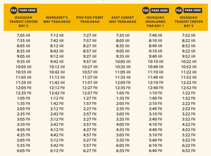 Scheduled weekend service of Trailhead Direct. (King County)