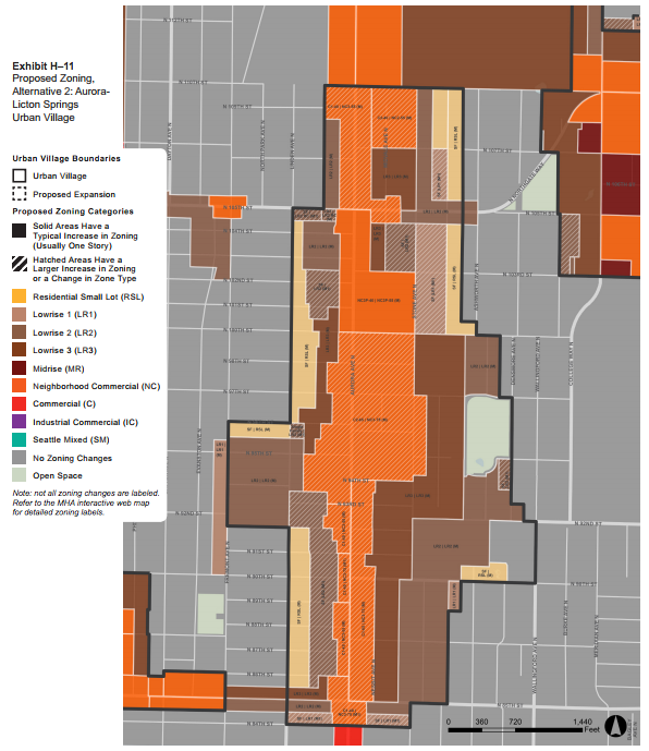 Alternative 2 MHA rezone for Aurora-Licton Springs. (City of Seattle)