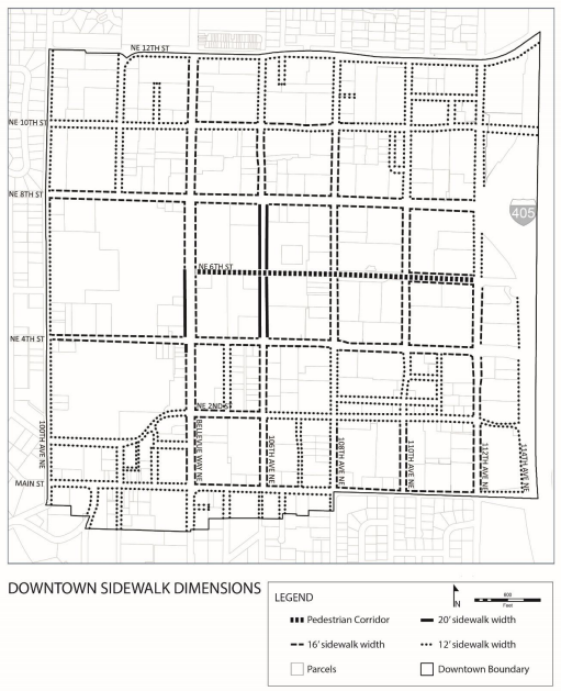 Downtown Bellevue street sidewalk widths. (City of Bellevue)