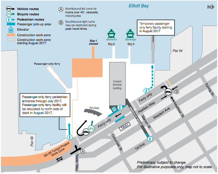 Current operations at the Colman Ferry Dock. (WSF)