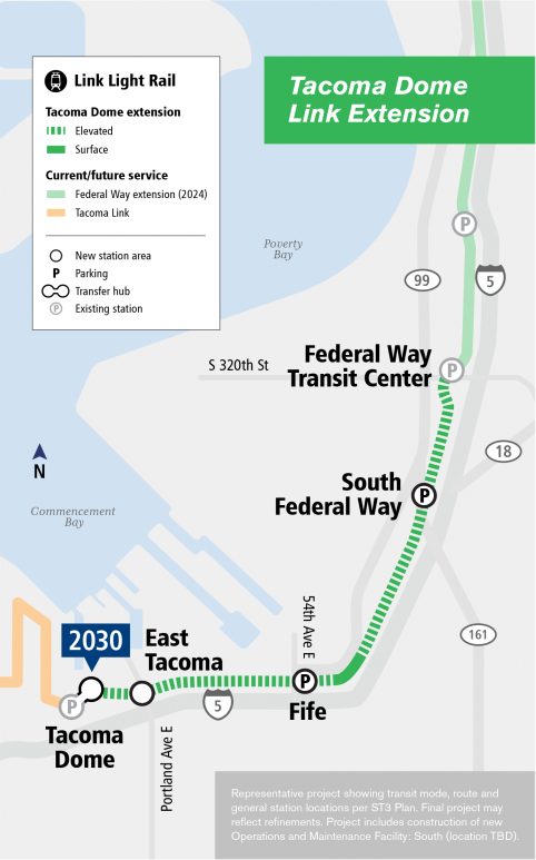 Conceptual alignment for the Tacoma Dome Link extension. (Sound Transit)