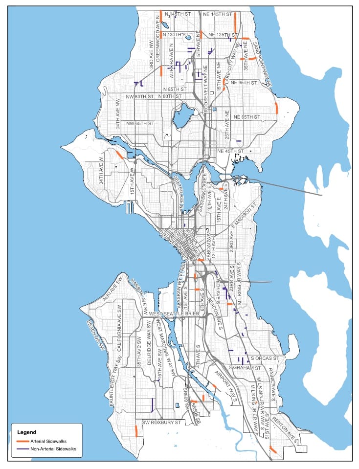 Five-year implementation of new sidewalks. (City of Seattle)