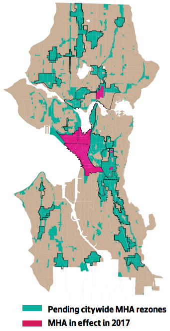 Where MHA was in effect in 2017. (City of Seattle)