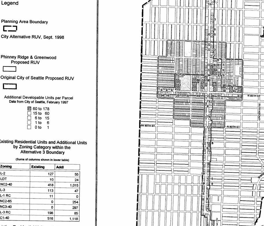 City-proposed Greenwood/Phinney Urban Village boundary versus what could have&nbsp;been. (City of Seattle)