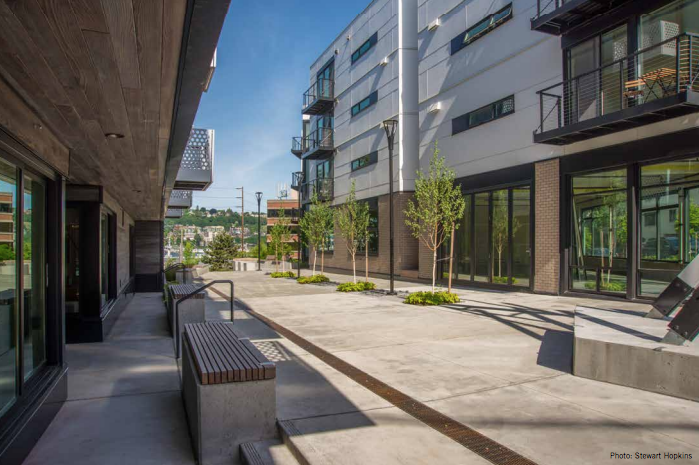 New pedestrian street at the East Howe Steps Apartments. (Stewart Hopkins)