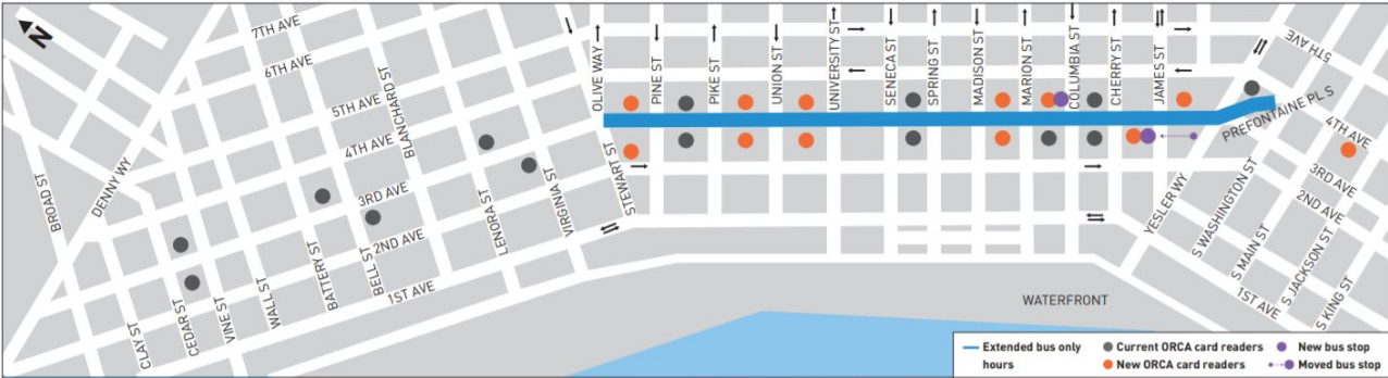 Map of planned changes to 3rd Avenue coming in the next year. (City of Seattle)