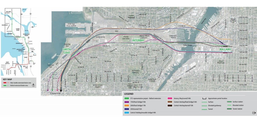 Alternatives for Ballard and Interbay. (Sound Transit)
