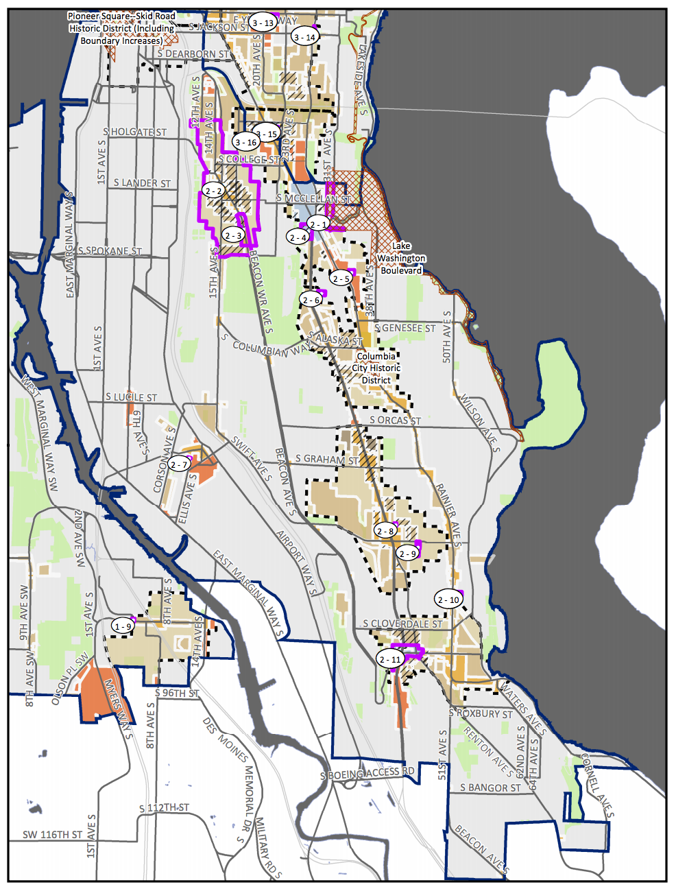 Council District 2 MHA rezone map with amendment proposals. (City of Seattle)