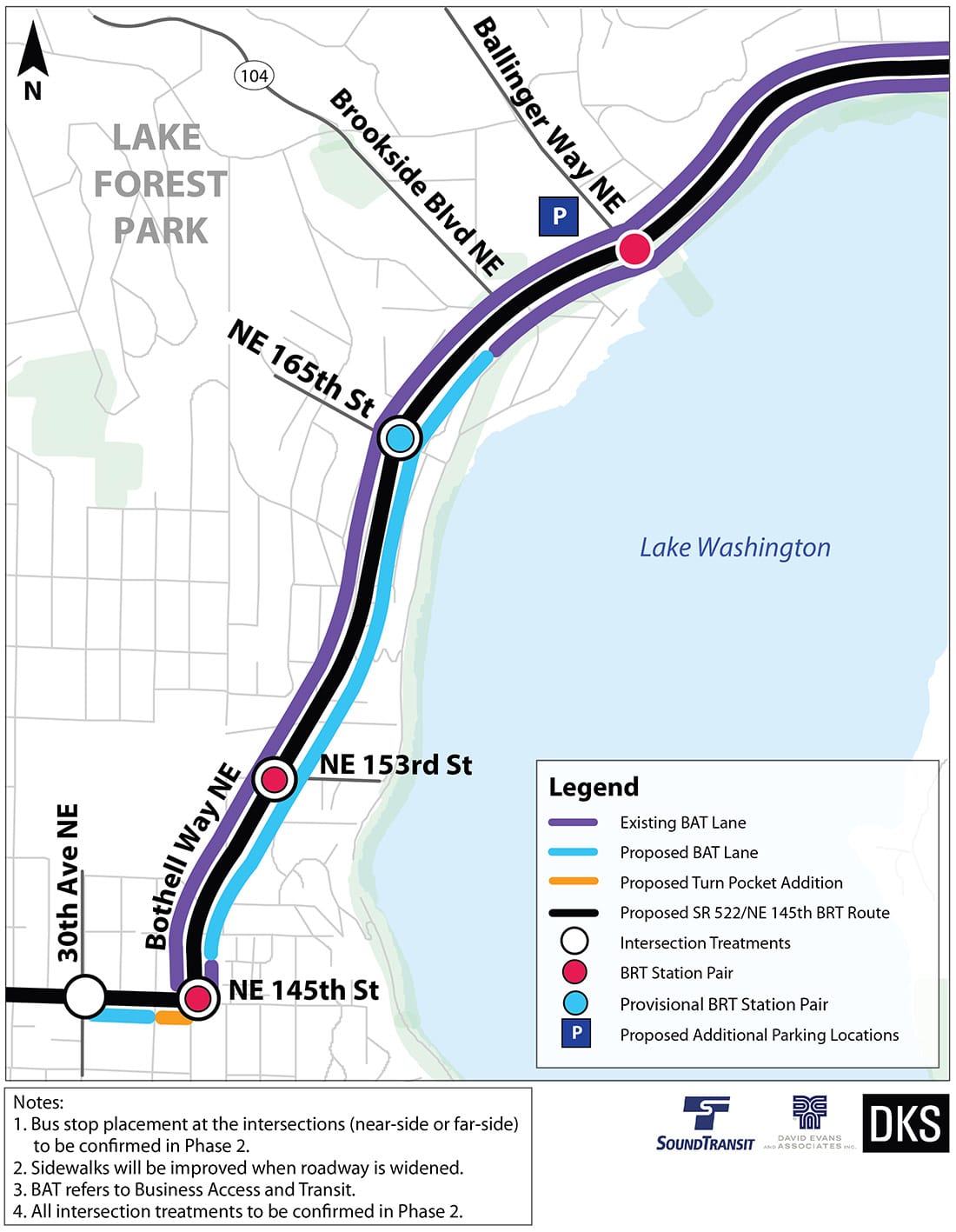 Preliminary corridor improvements and BRT treatments for Lake Forest Park. (Sound Transit)