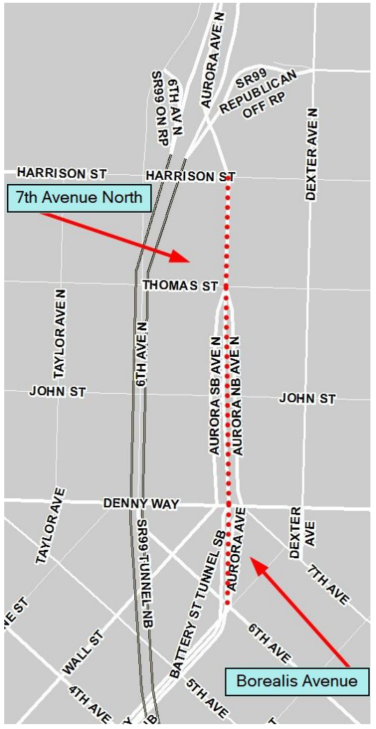 Sections of street being renamed on Aurora. (City of Seattle)