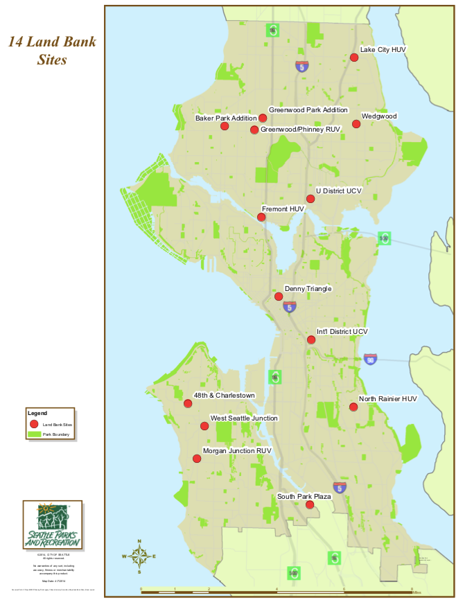 These landbanked sites have been acquired by the City to increase open space capacity as Seattle's population continues to grow. Credit: City of Seattle