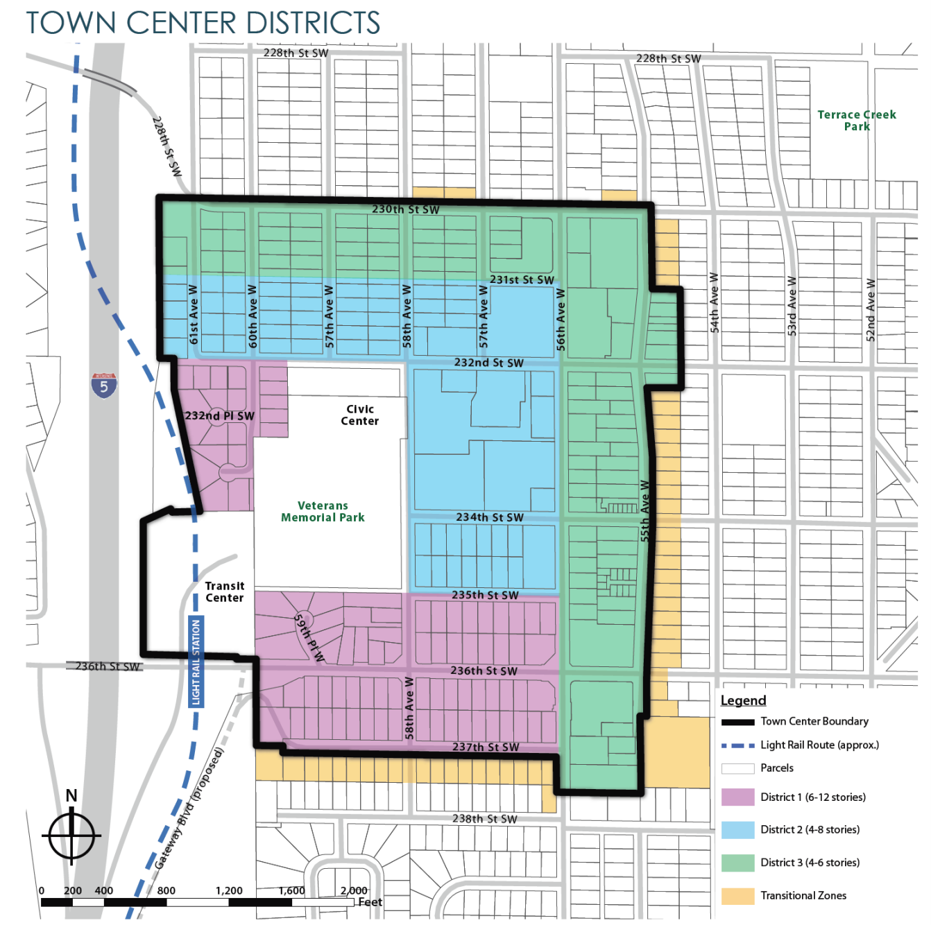 Draft zoning for the town center. (City of Mountlake Terrace)