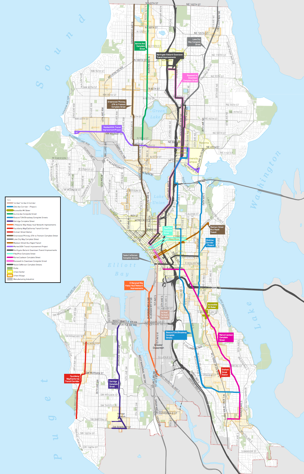 Identified corridor projects that would be eligible for transportation impact fee revenue. (City of Seattle)