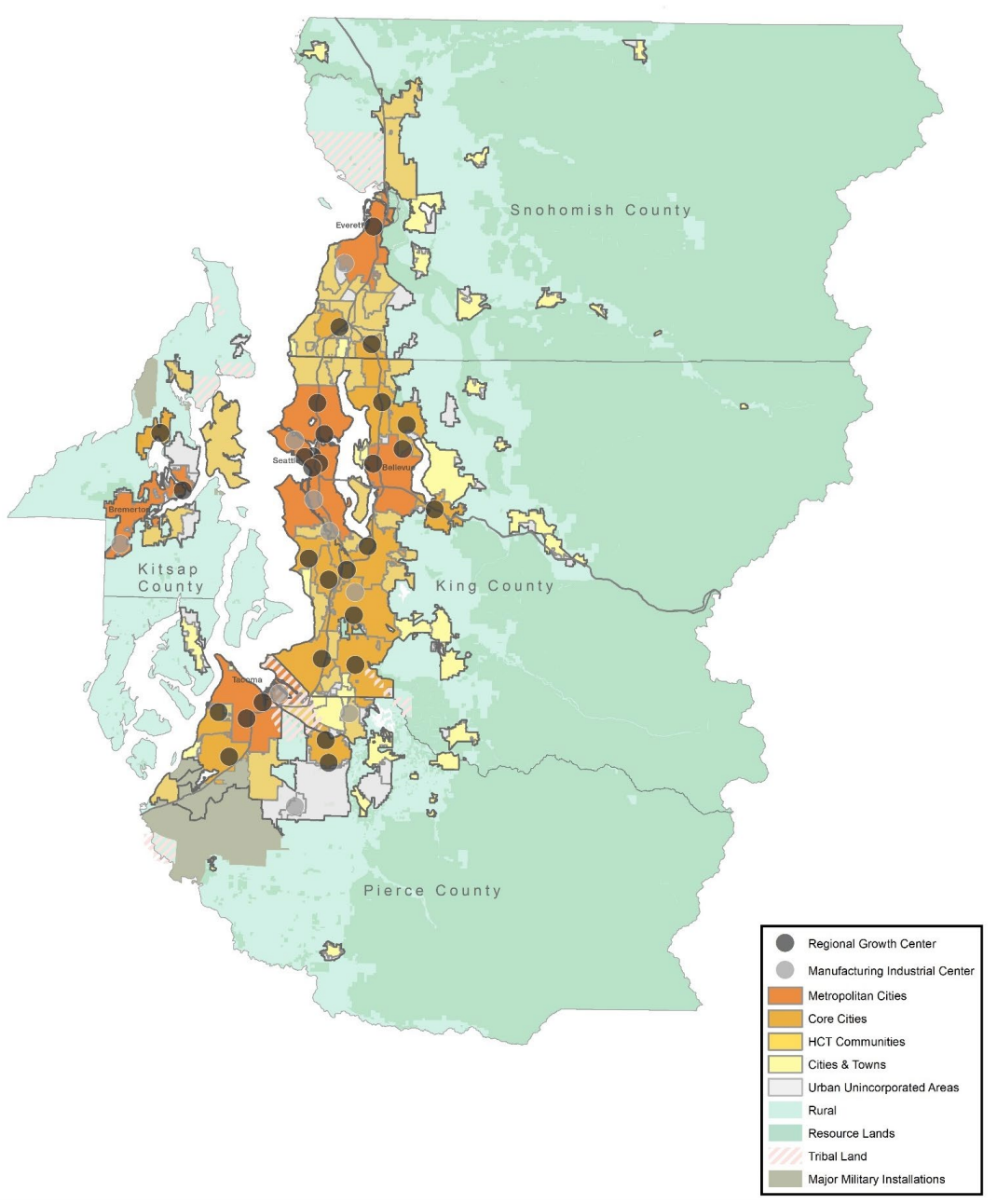 Geography and classification types under the Regional Growth Strategy. (PSRC)