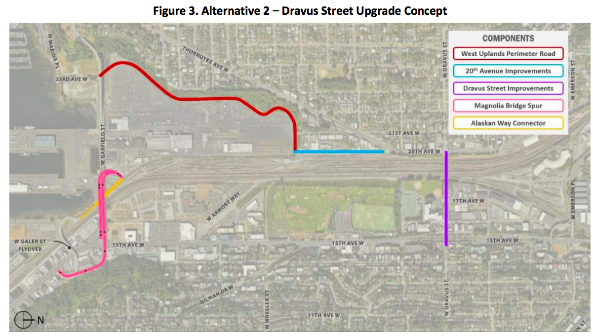 Alternative 2, a widening of W Dravus St rated low by the study. (City of Seattle)