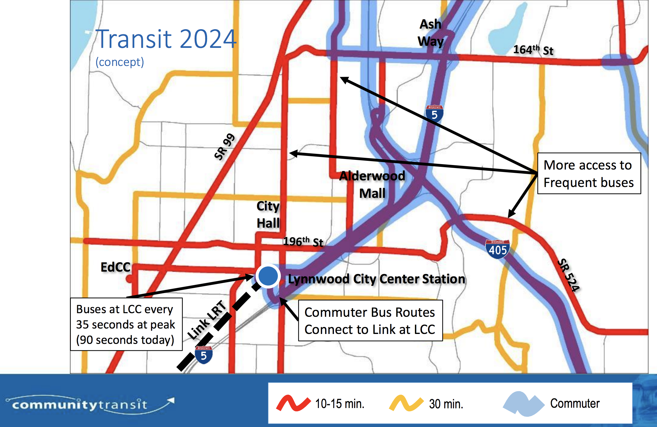 What the existing bus network near Lynnwood could look like in terms of frequency. (Community Transit)﻿