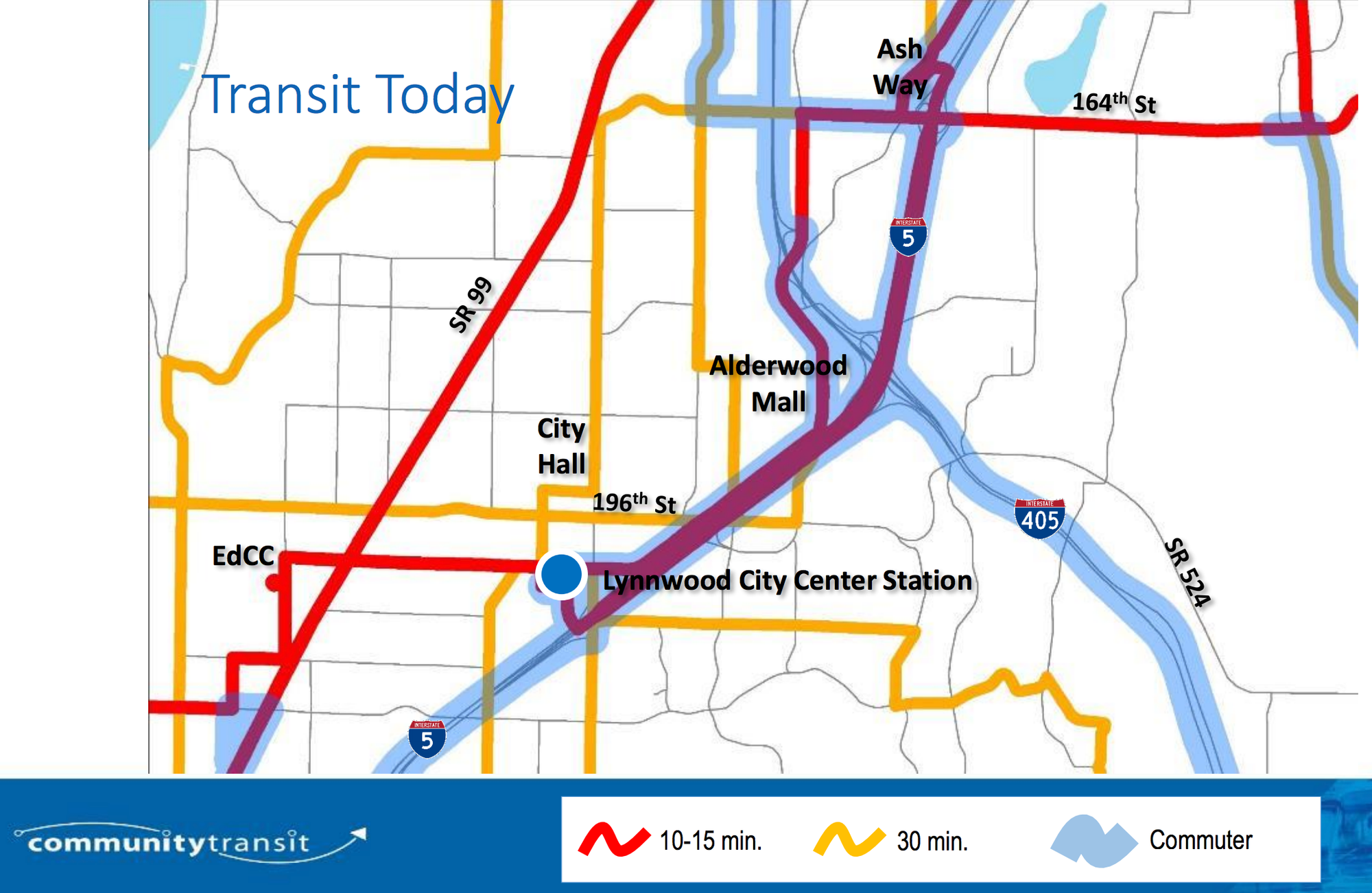 What the existing bus network near Lynnwood looks like in terms of frequency. (Community Transit)