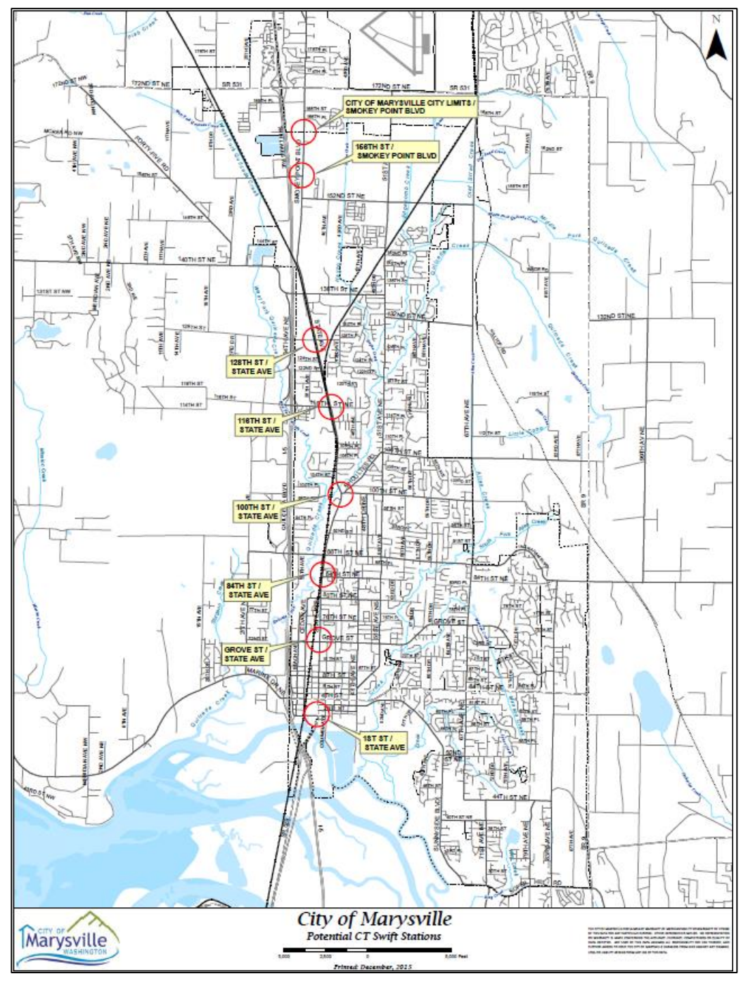 Possible stop locations for the Swift Red Line. (City of Marysville)