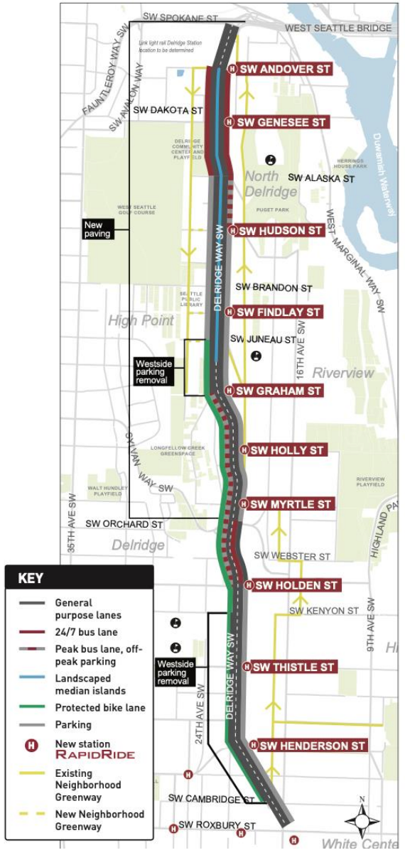 Corridor concept for Delridge Way SW between Youngstown and White Center. (City of Seattle / King County)