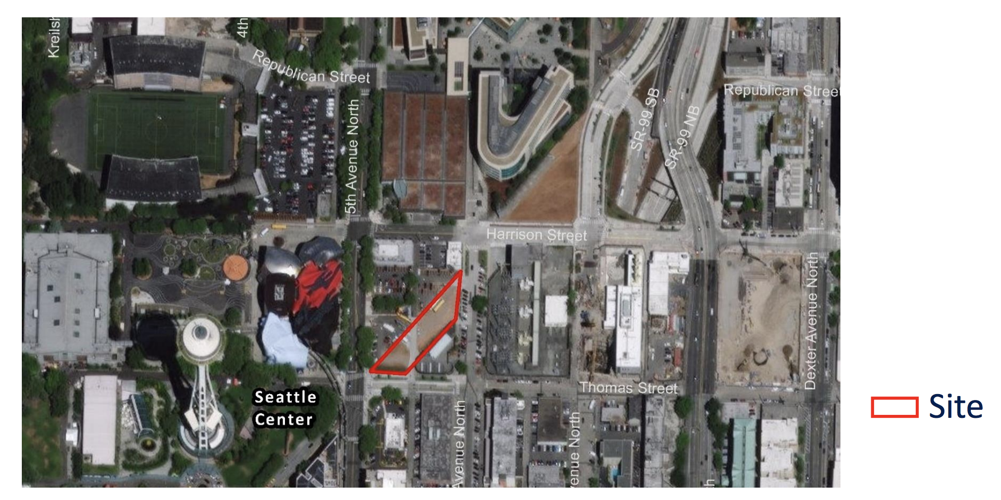 The red site is the vacant Broad Street right-of-way to be transferred between departments. (City of Seattle)
