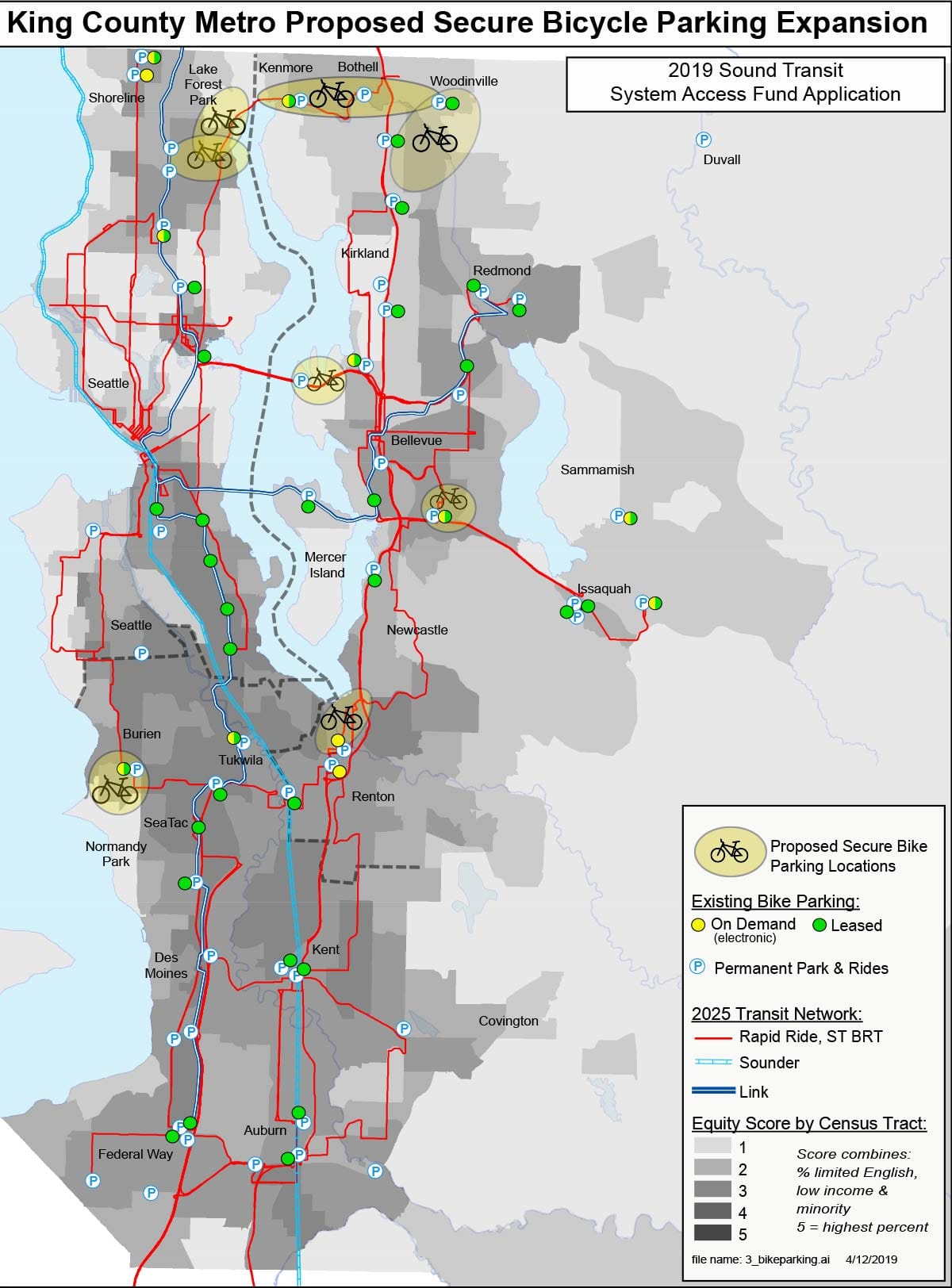 Proposed secure bike parking locations across King County. (Sound Transit / King County)