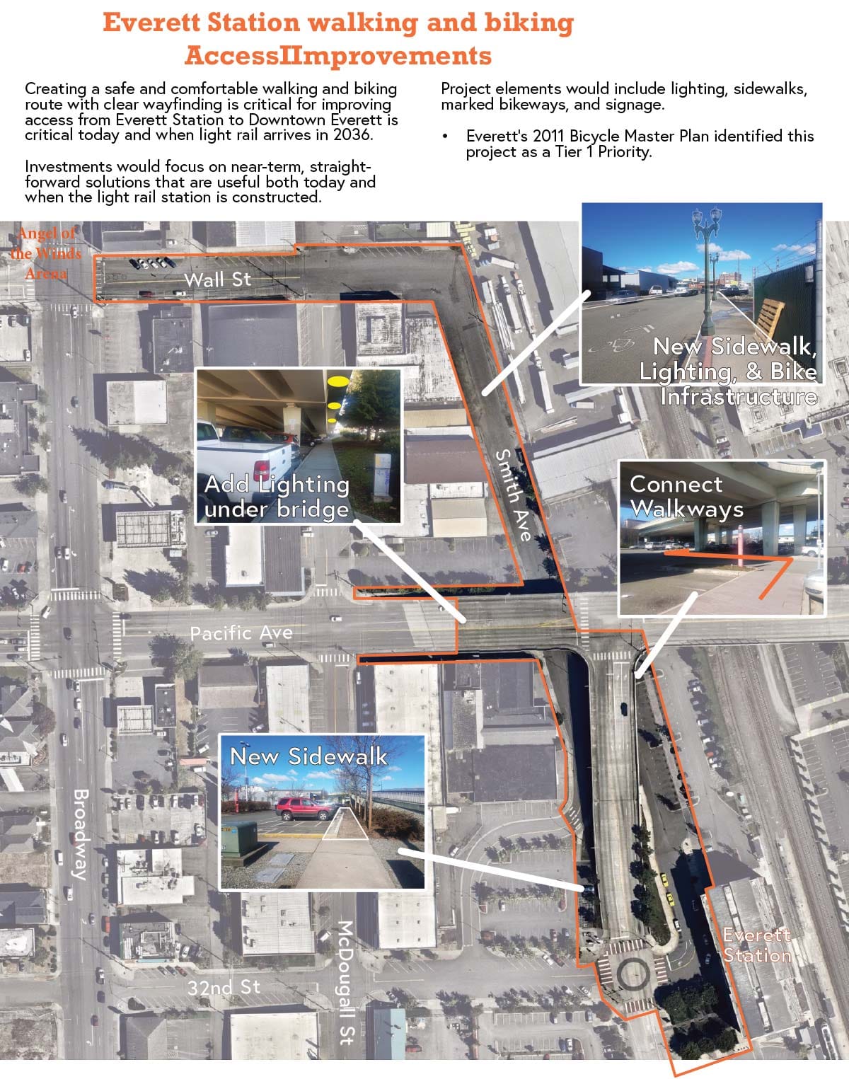 Planned pedestrian and bike improvements near Everett Station. (City of Everett)