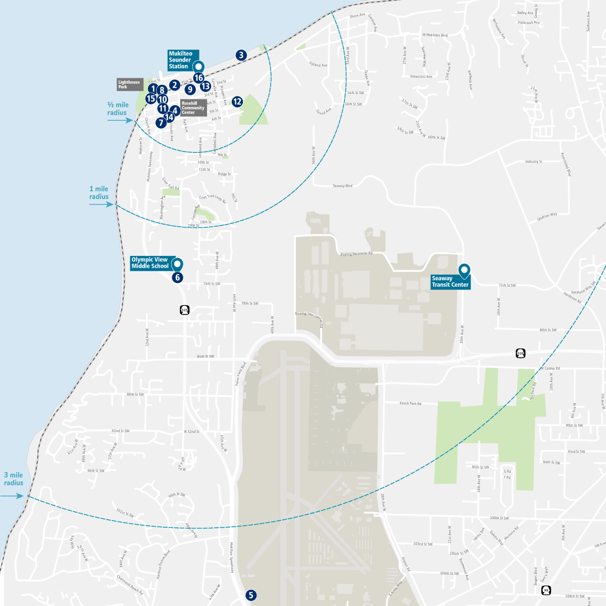 The locations of proposed Mukilteo Station access improvements. (Sound Transit)