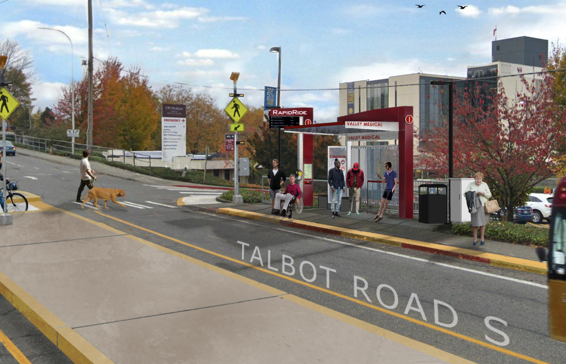 Rendering of a station on Talbot Rd S in Renton. (King County)