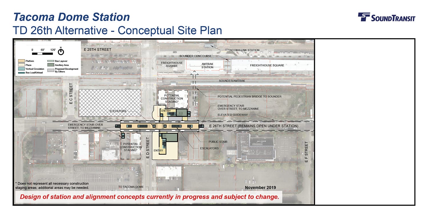 The conceptual station layout option for the Tacoma Dome Station TD 26th Alternative. (Sound Transit)﻿