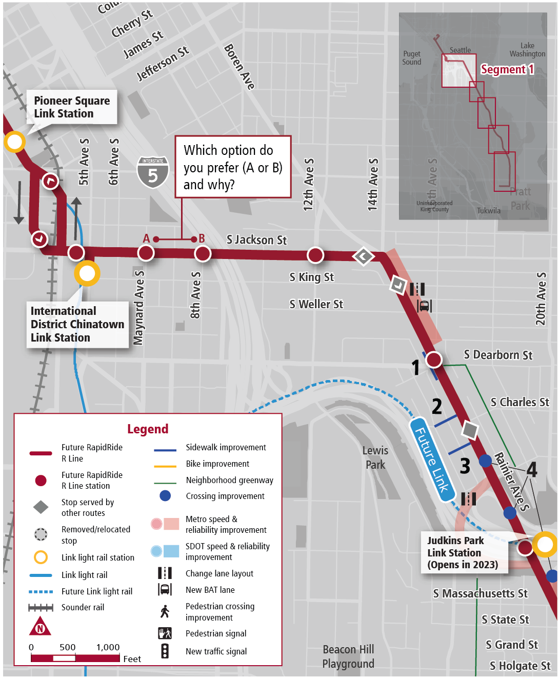 The northernmost segment of RapidRide R includes some BAT lanes, but clearly could use more. (King County Metro)