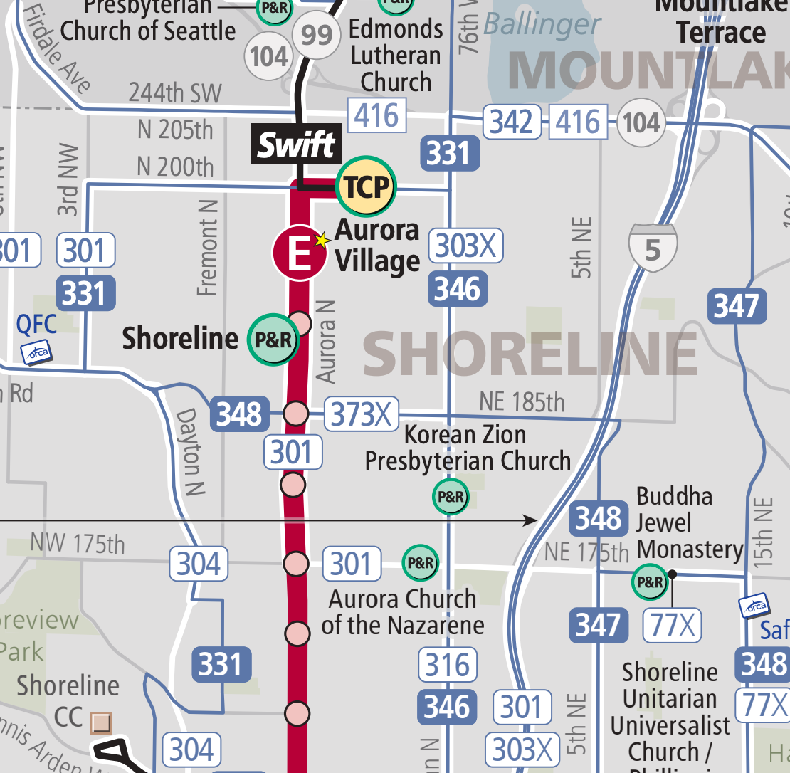 The local bus route network for the Shoreline area. (King County)