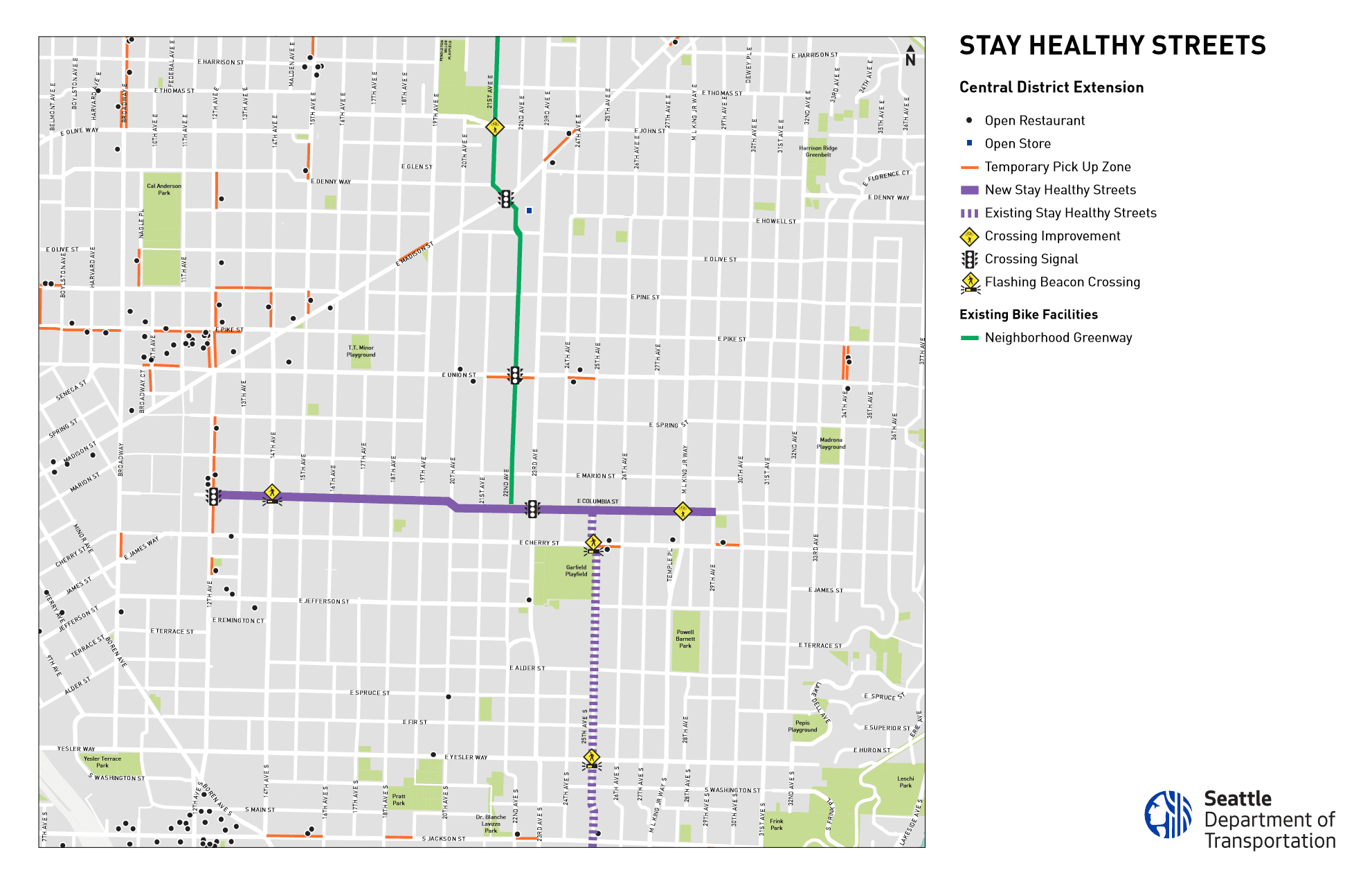 Stay Health Streets route through Central District. (SDOT)