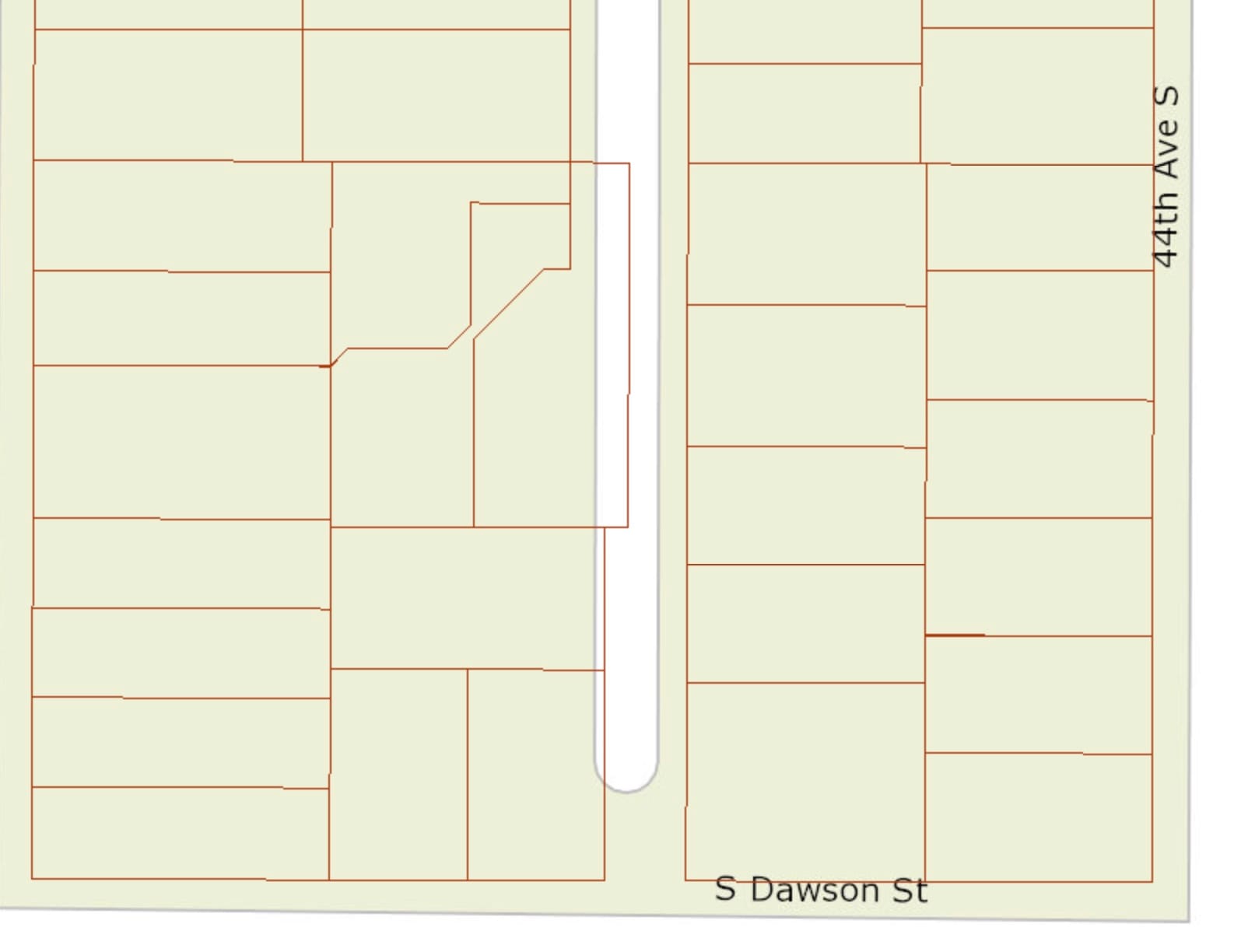 43rd Ave S has a very strange lot abutting it that's sort of shaped like a figure 8.