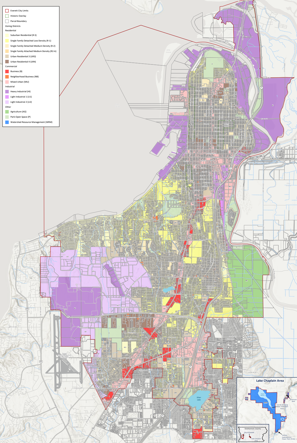 The new zoning map for Everett. (City of Everett)