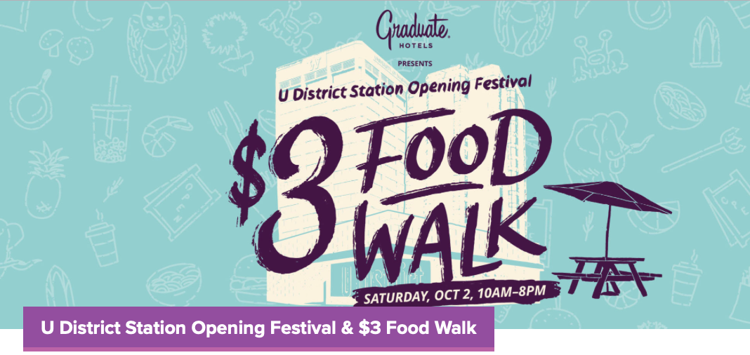 An ad for the $3 food walk on Saturday October 2nd, 10am-8pm, sponsored by Graduate Hotels. 