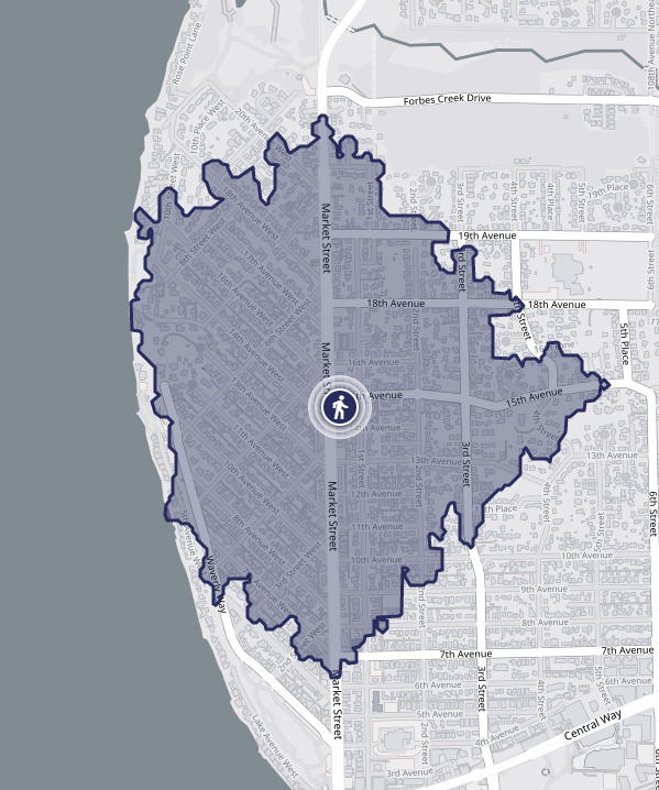 The ten-minute walkshed in between Juanita and Downtown Kirkland