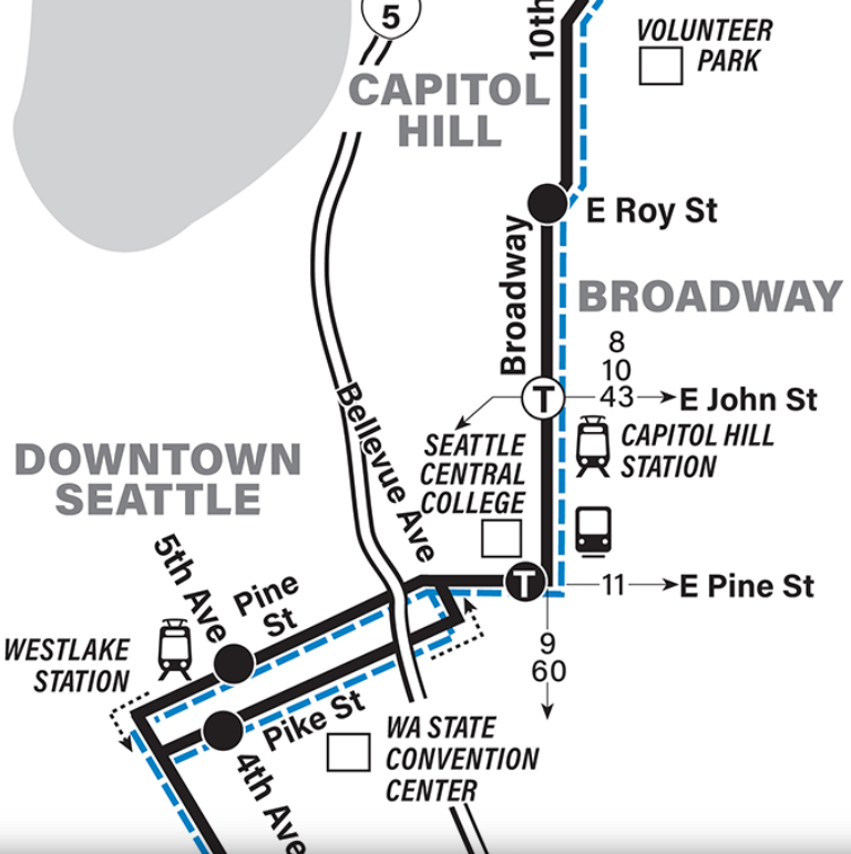 Map showing the route of Route 49.