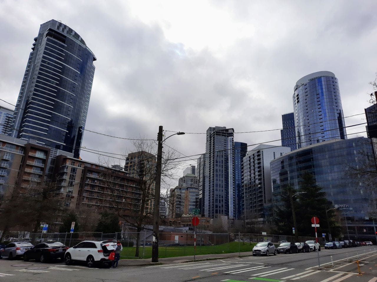 
                     Looking towards the stations site clustered near the Denny and Westlake intersection with shiny highrises on all sides.
                     