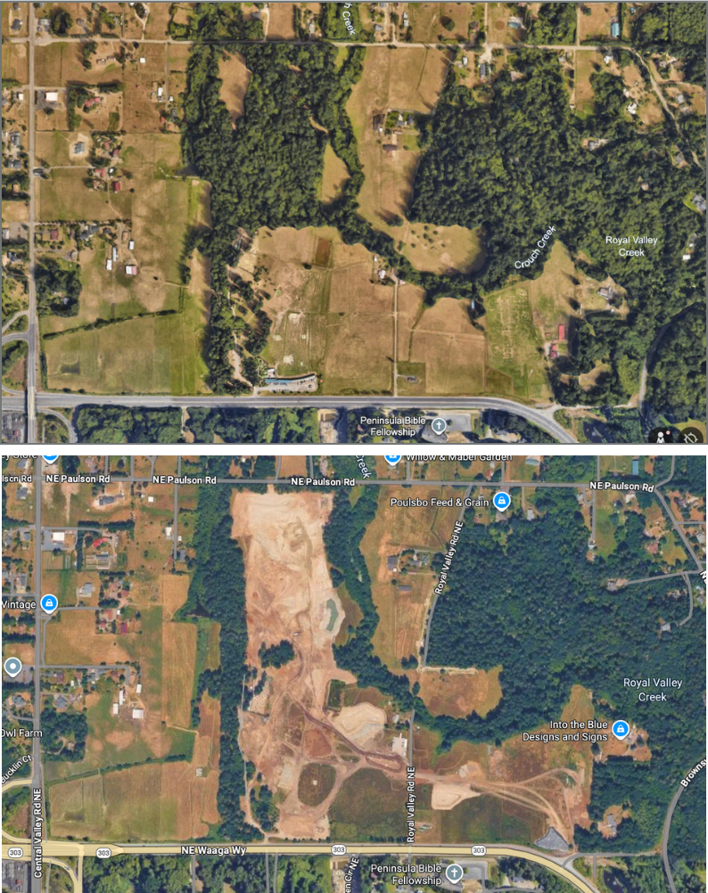 A forest east of Royal Valley Road NE was clear cut for a large sprawling development, which also displaced a farm.