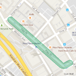 Pike Place Market restriction area in green.