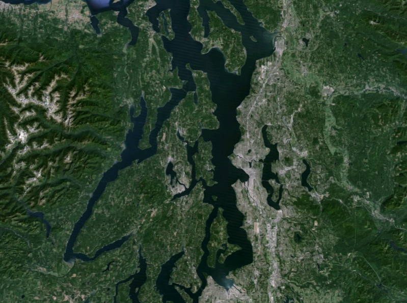 An aerial image of Central Puget Sound. (Google Maps)