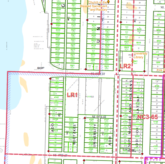 Zoning and Urban Center boundary in RNA blocks prior to changes. Click for larger version. (City of Seattle)