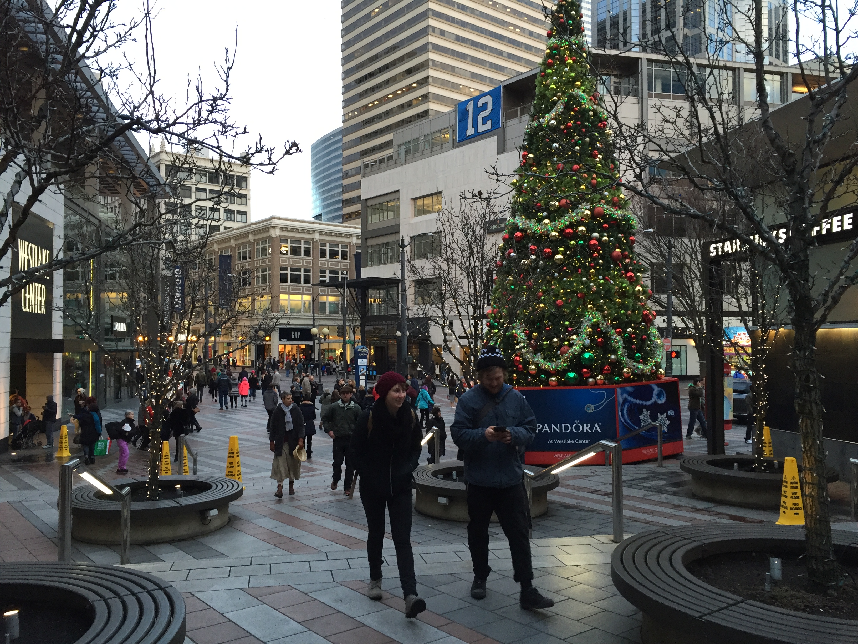 The Christmas tree outside of Westlake Center. (Photo by Anton Babadjanov)