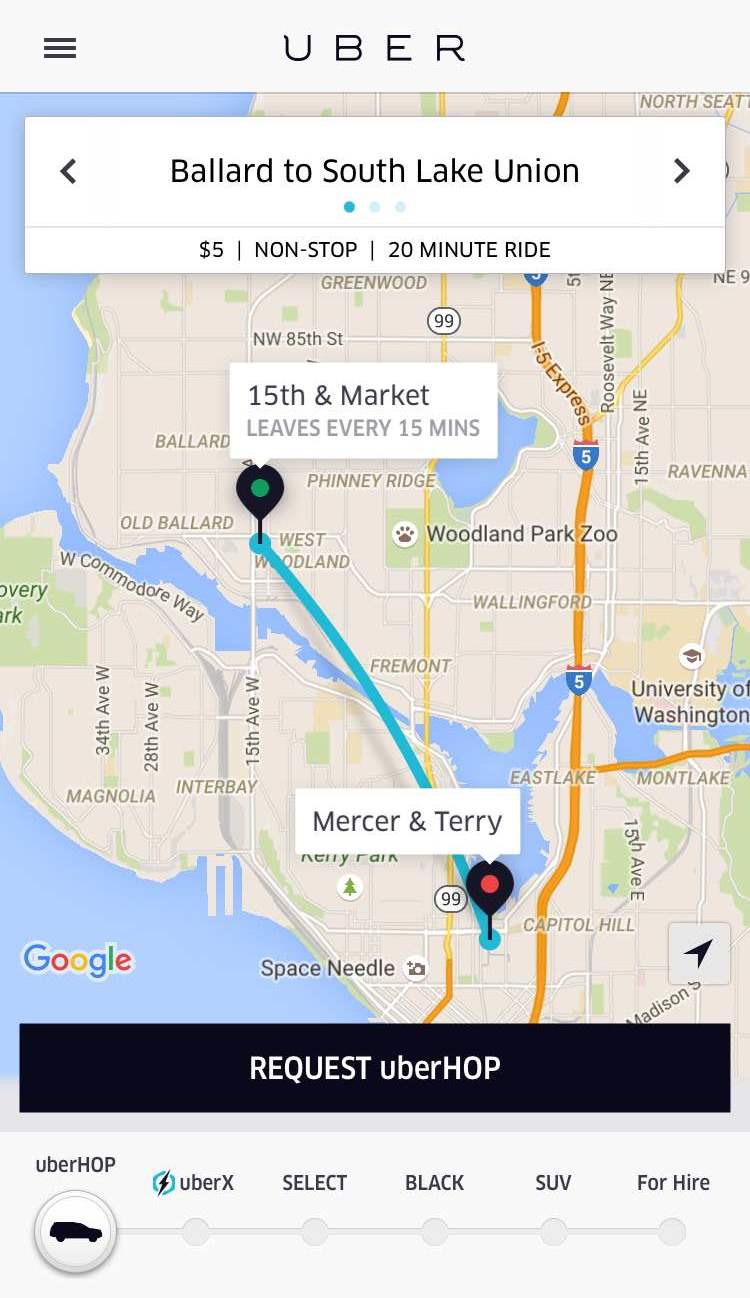 Non-stop uberHOP from Ballard to South Lake Union.