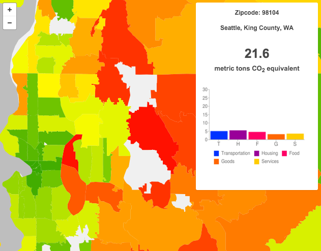 Average annual household carbon footprint (2013) for the 98104 zipcode. (UC Berkeley CoolClimate Network)