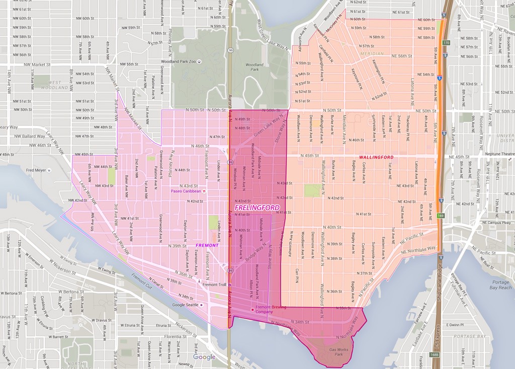 Frelingford becomes a boot shape neighborhood with the inclusion of the Gas Works Park area. (Graphic by Justin Roth)