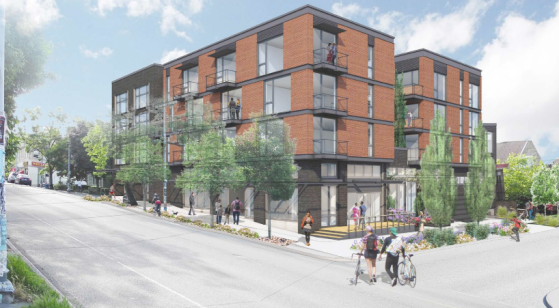 The 45th & Woodlawn apartments will be across the street from Molly Moon's and fill in a gap in the streetscape. (B9 Architects)