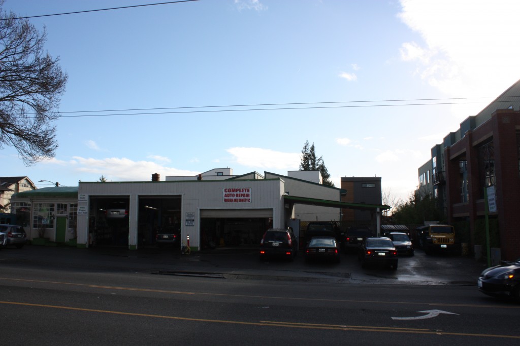 Across the street from Taco Time is Green Care Auto Repair.